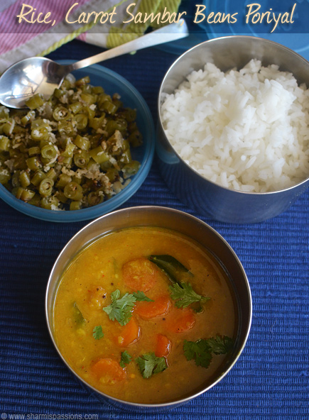 Rice Carrot Sambar and Bean Poriyal 