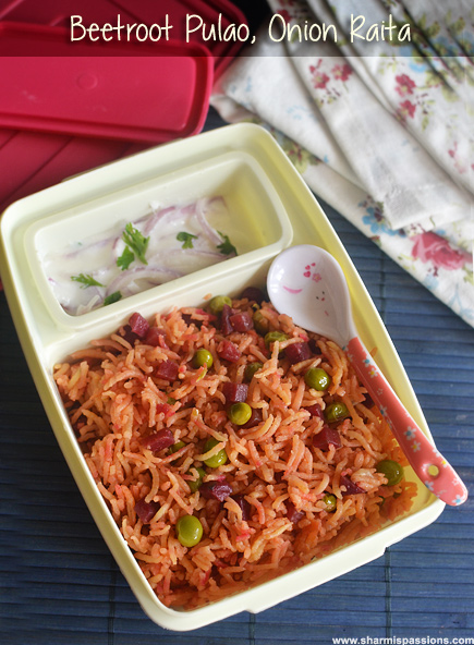 beetroot pulao with onion raita