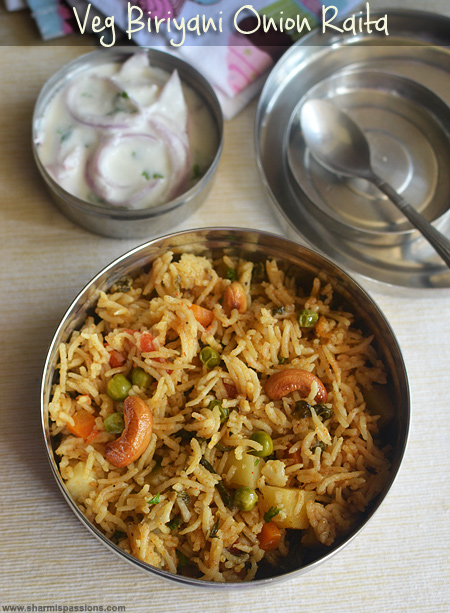 vegetable biryani with onion raita