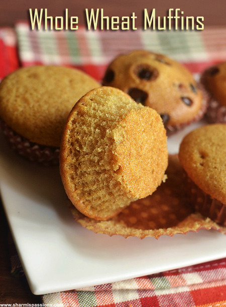 Eggless Whole Wheat Vanilla Muffins Recipe