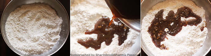 Panai Olai Kozhukattai Recipe add syrup to flour