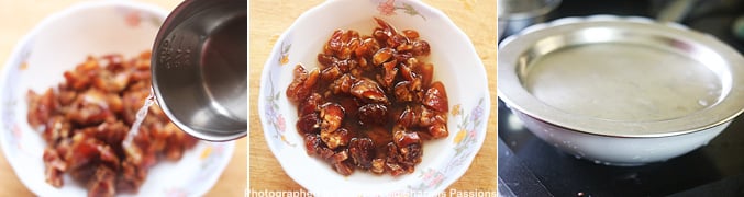 dates halwa recipe - soak in hot water