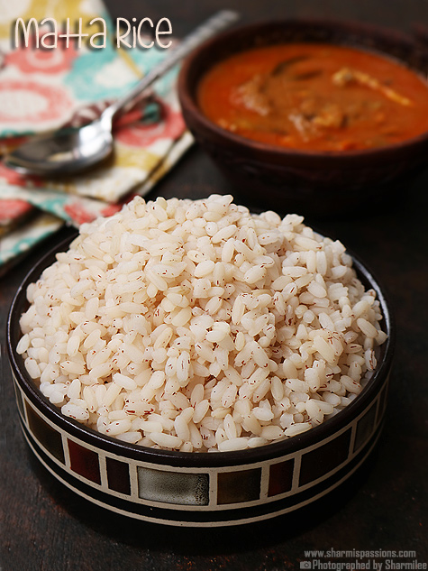 kerala matta rice served in a brown bowl