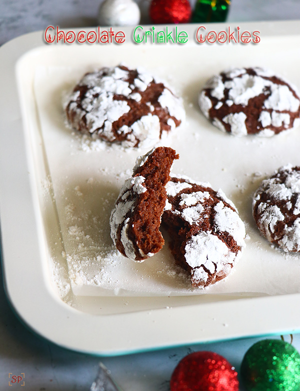 Eggless chocolate crinkle cookies recipe
