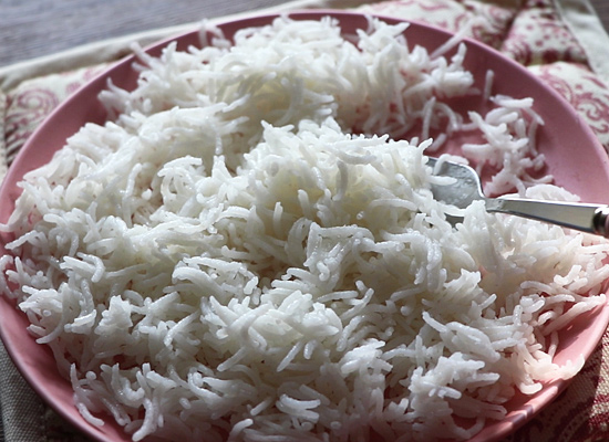 cook basmati rice spread on a plate