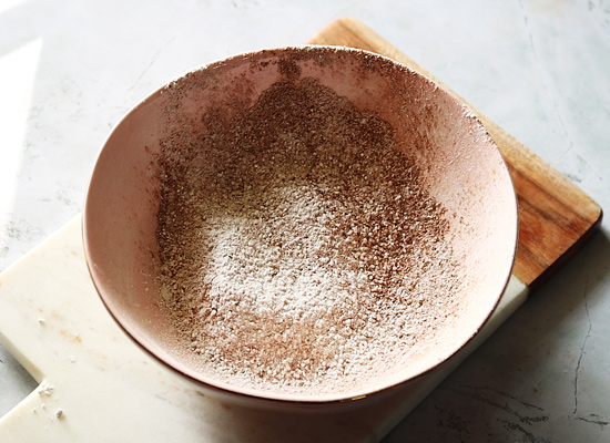 homemade chocolate sieve to a bowl
