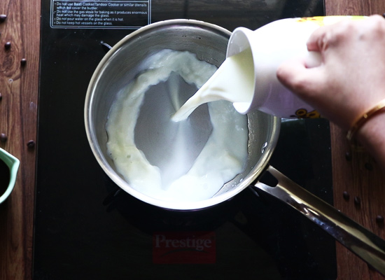 add milk to sauce pan for white chocolate mocha