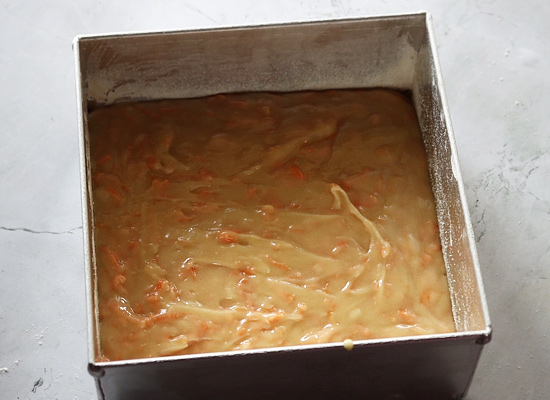 carrot cake recipe add batter to tin