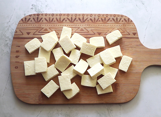 paneer pieces are sliced thin