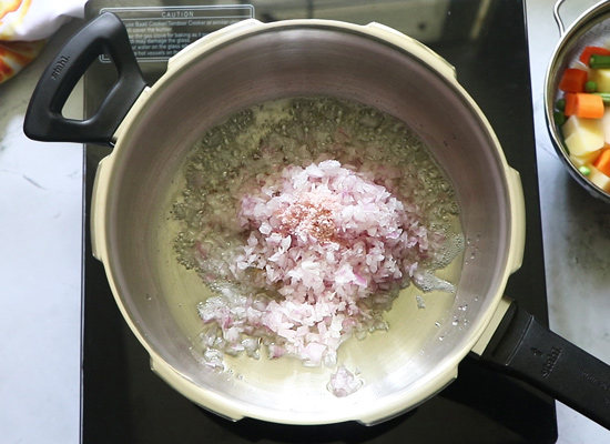 mix veg curry - add onion, ginger agarlic paste, salt