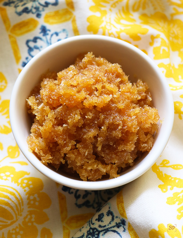 sweet coconut jaggery filling placed in a bowl