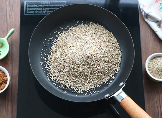 ellu urundai take sesame seeds in a pan