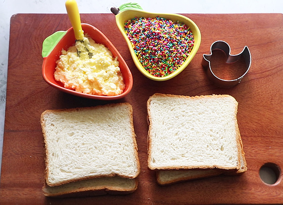 fairy bread sandwiches ready with ingredients