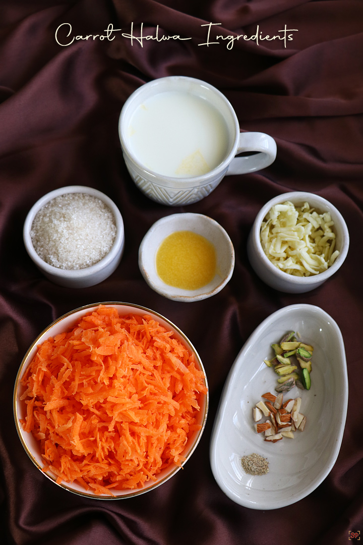a display of ingredients to make carrot halwa