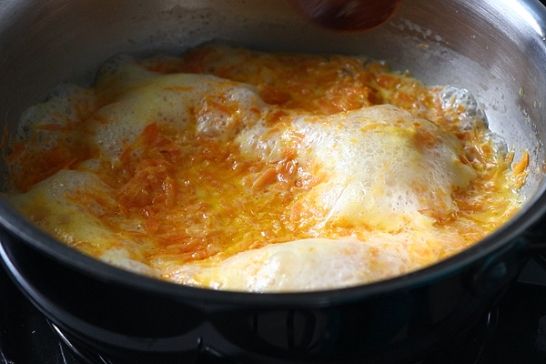 carrots are cooked in simmering milk