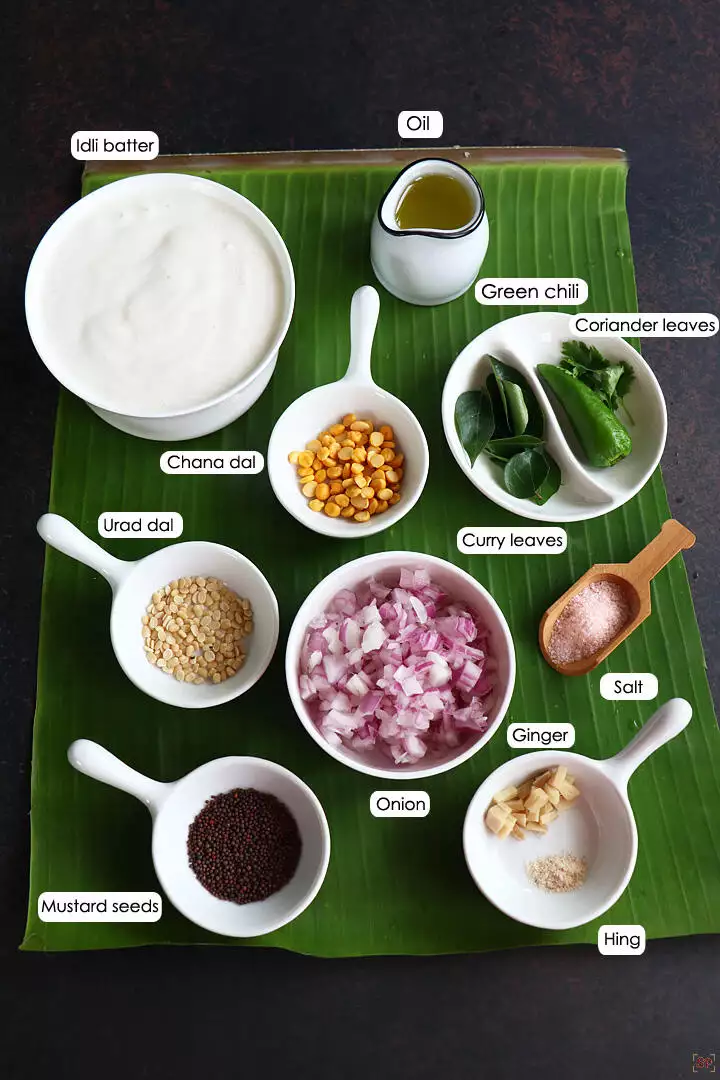 a display of ingredients needed to make paniyaram