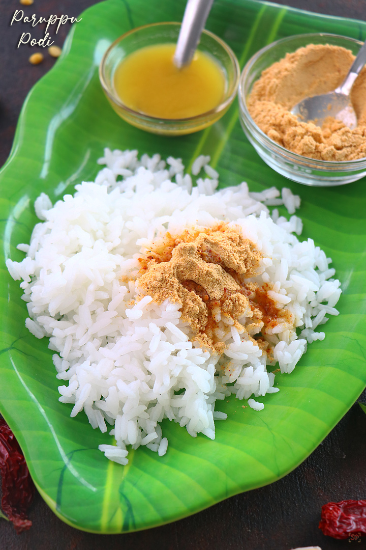paruppu podi served with rice and ghee