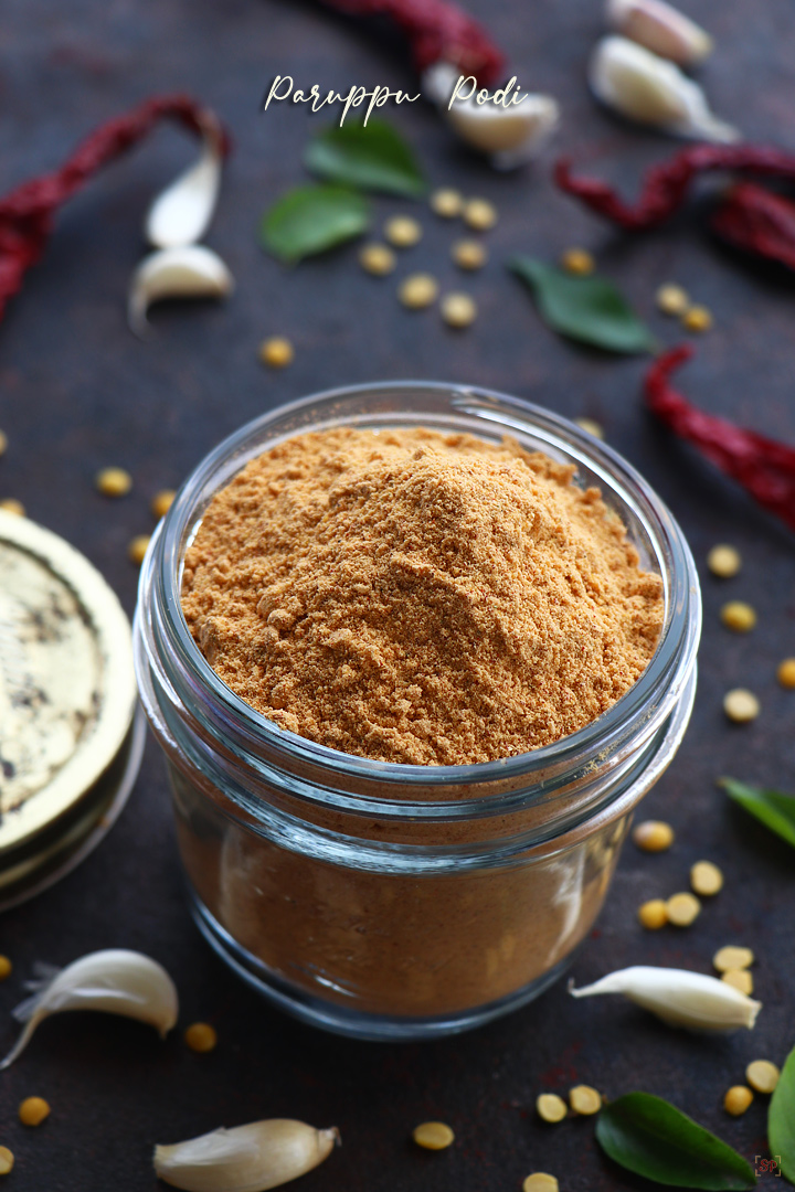 paruppu podi in a glass jar