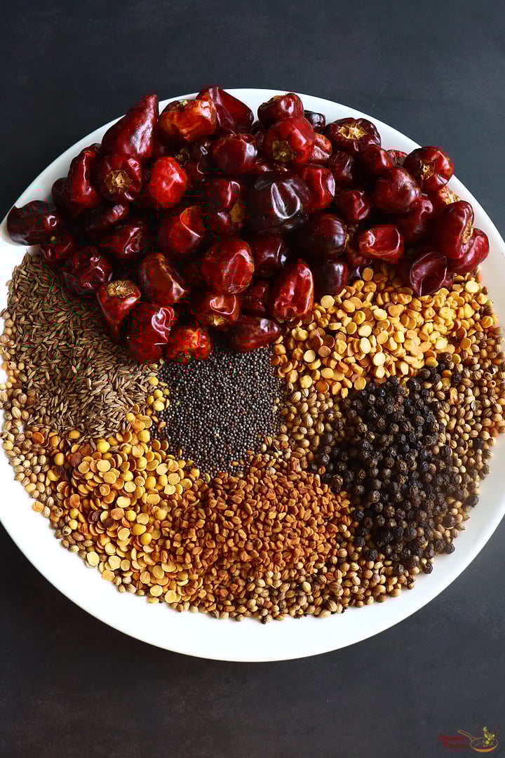 sambar masala ingredients roasted