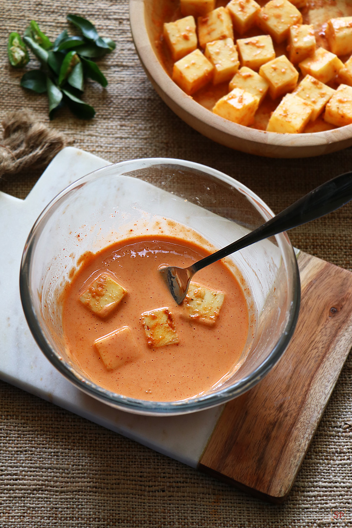 spiced paneer in a flour batter