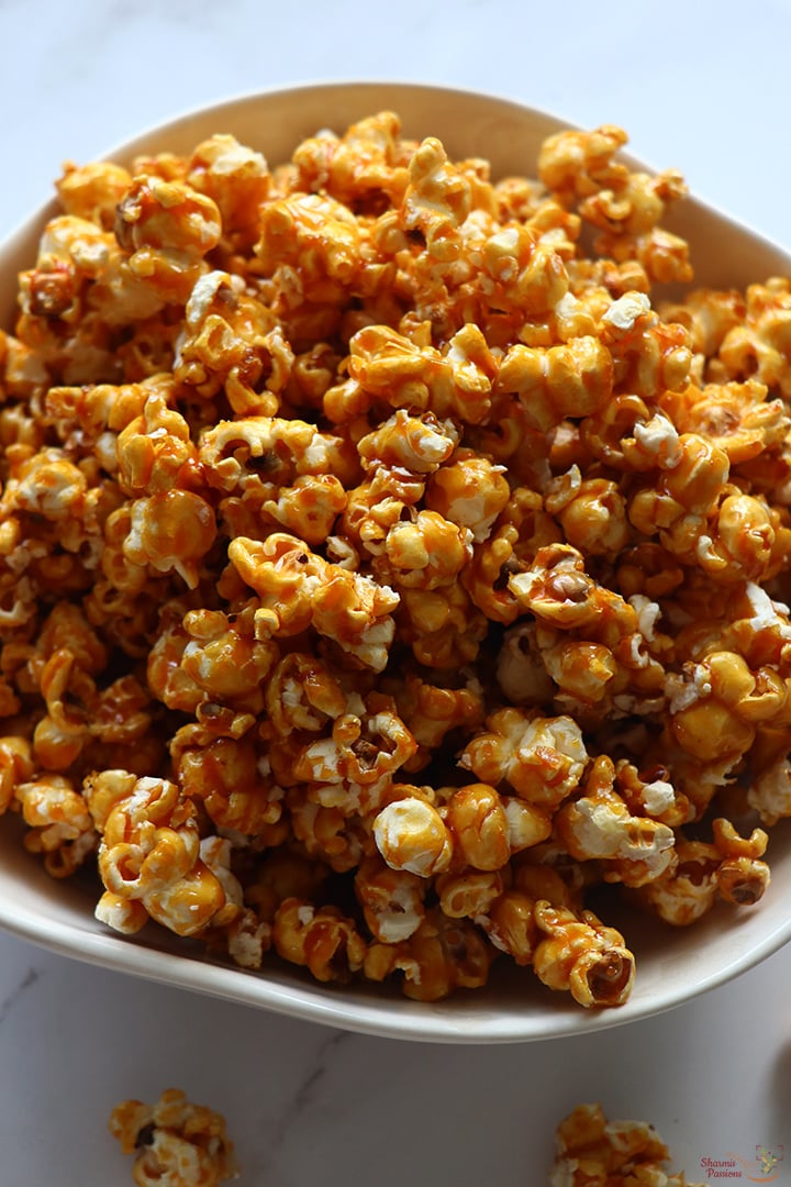 caramel popcorn served