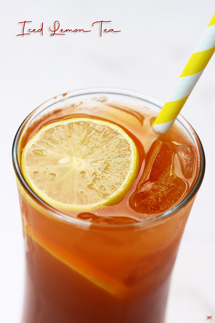 Iced Lemon Tea served with ice cubes and lemon slices