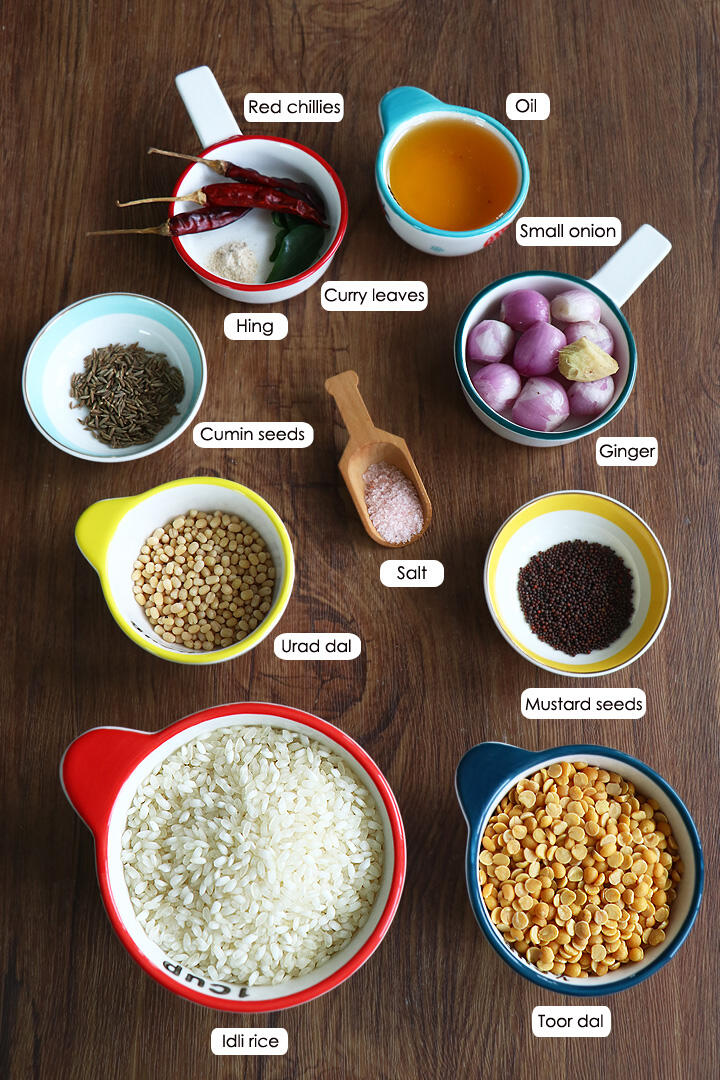 a display of ingredients needed to make toor dal dosa