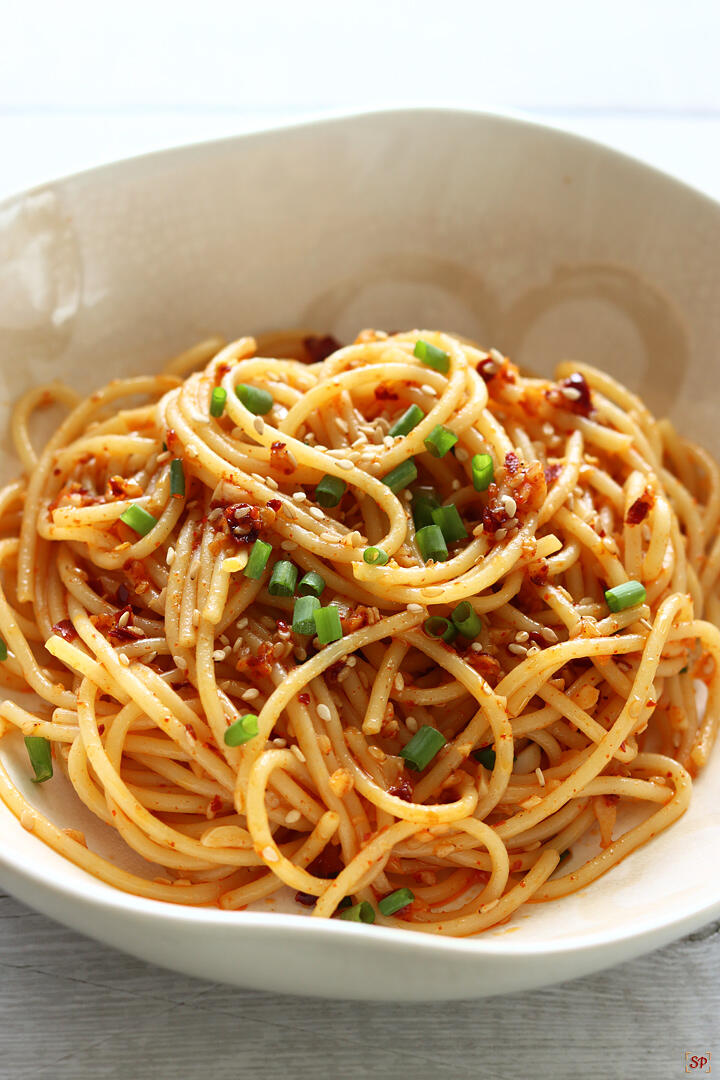 noodles cooked and tossed in chili oil