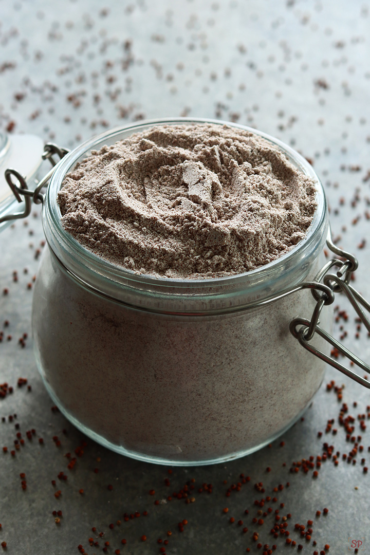 homemade ragi powder in a glass  jar