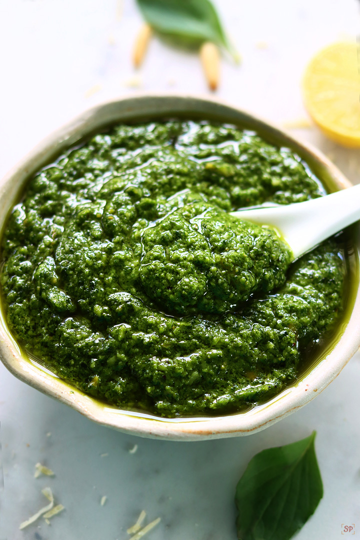pesto sauce served in a bowl