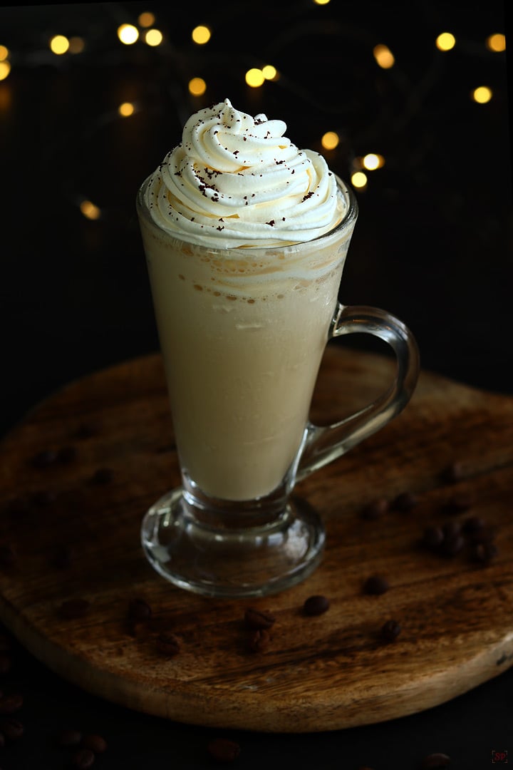 cold coffee served with whipped  cream topping
