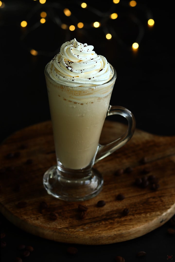 Cold coffee served with whipped cream topping