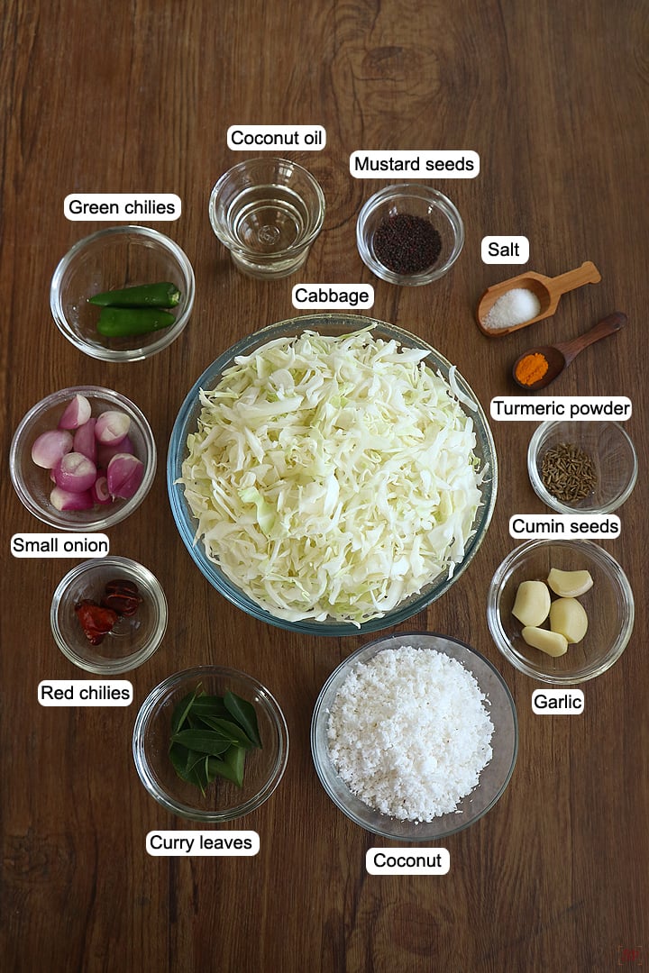 ingredients needed to make cabbage thoran