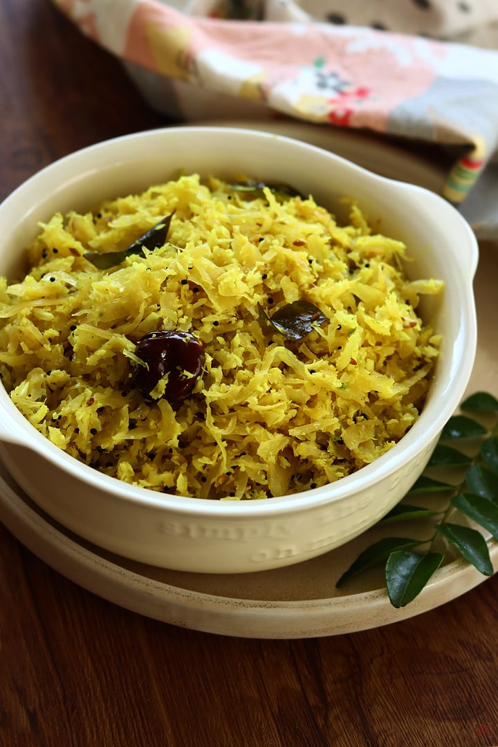 cabbage thoran served in a bowl