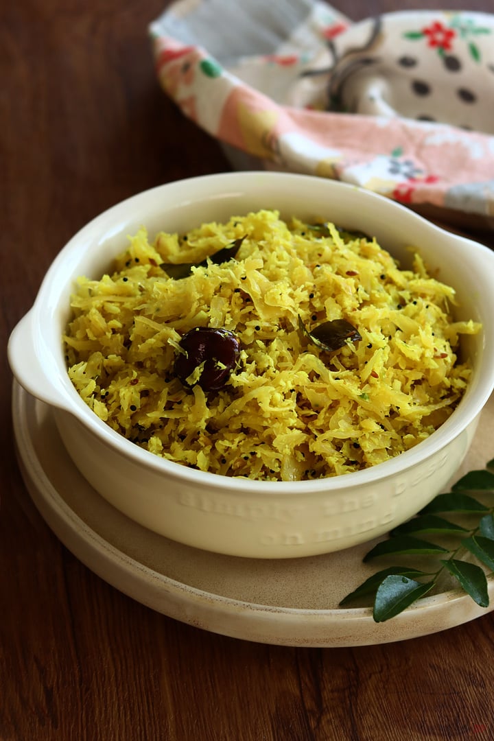 cabbage thoran served in a bowl