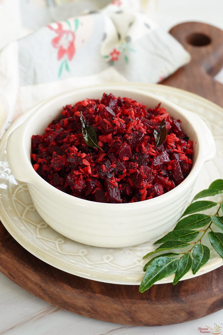 beetroot poriyal served