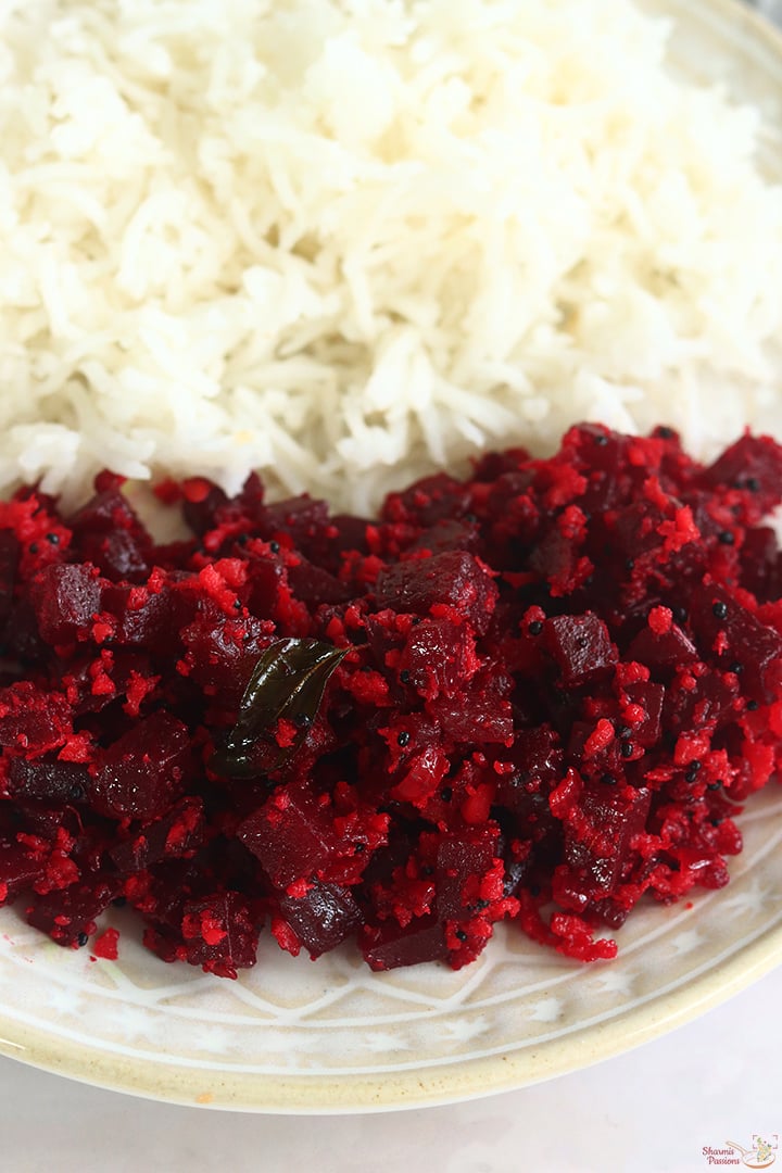 beetroot poriyal served with rice