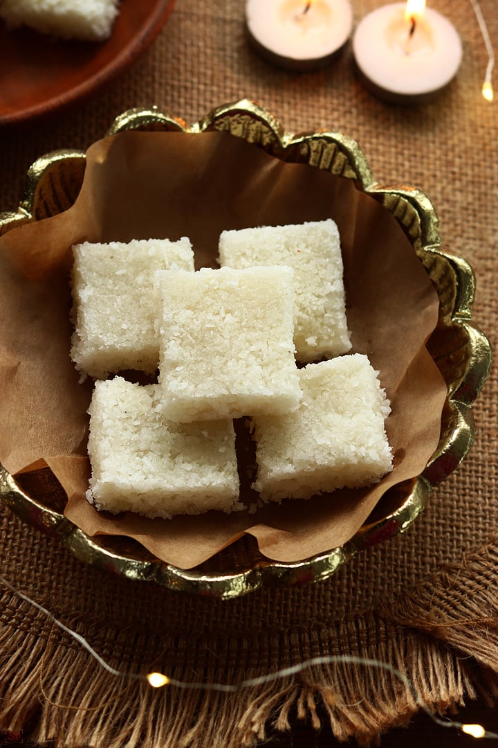 coconut burfi served