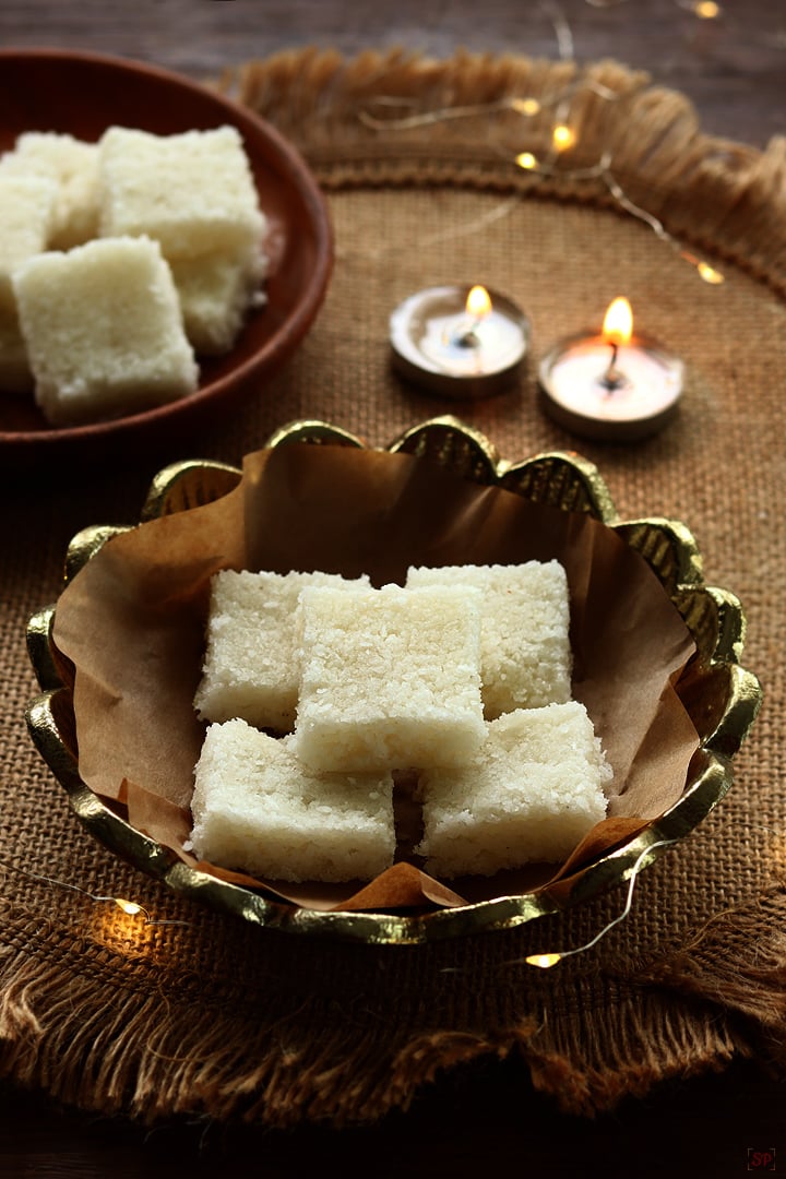 coconut burfi served