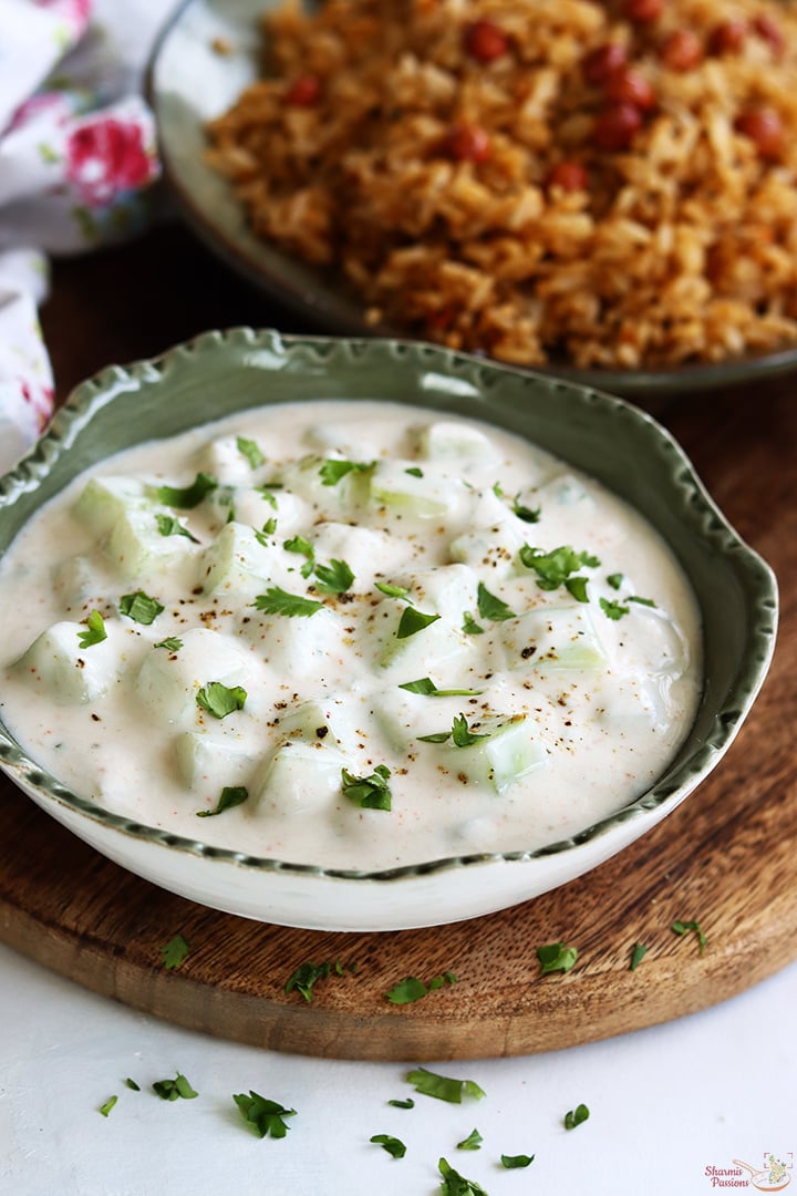 cucumber raita served with tamarind rice