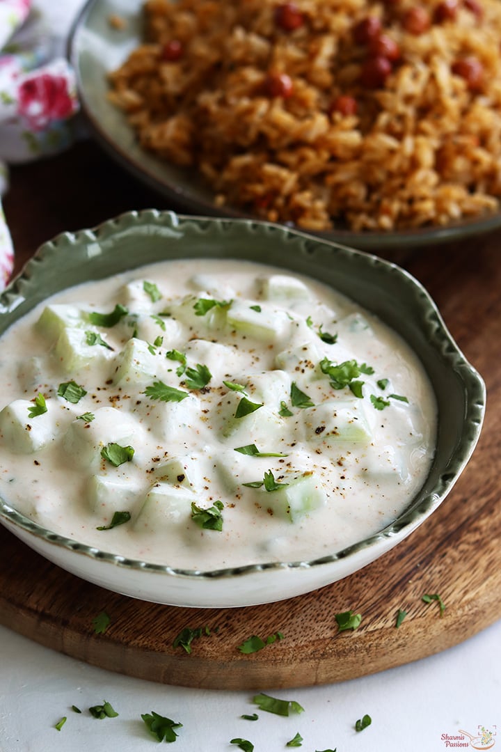cucumber raita served with tamarind rice