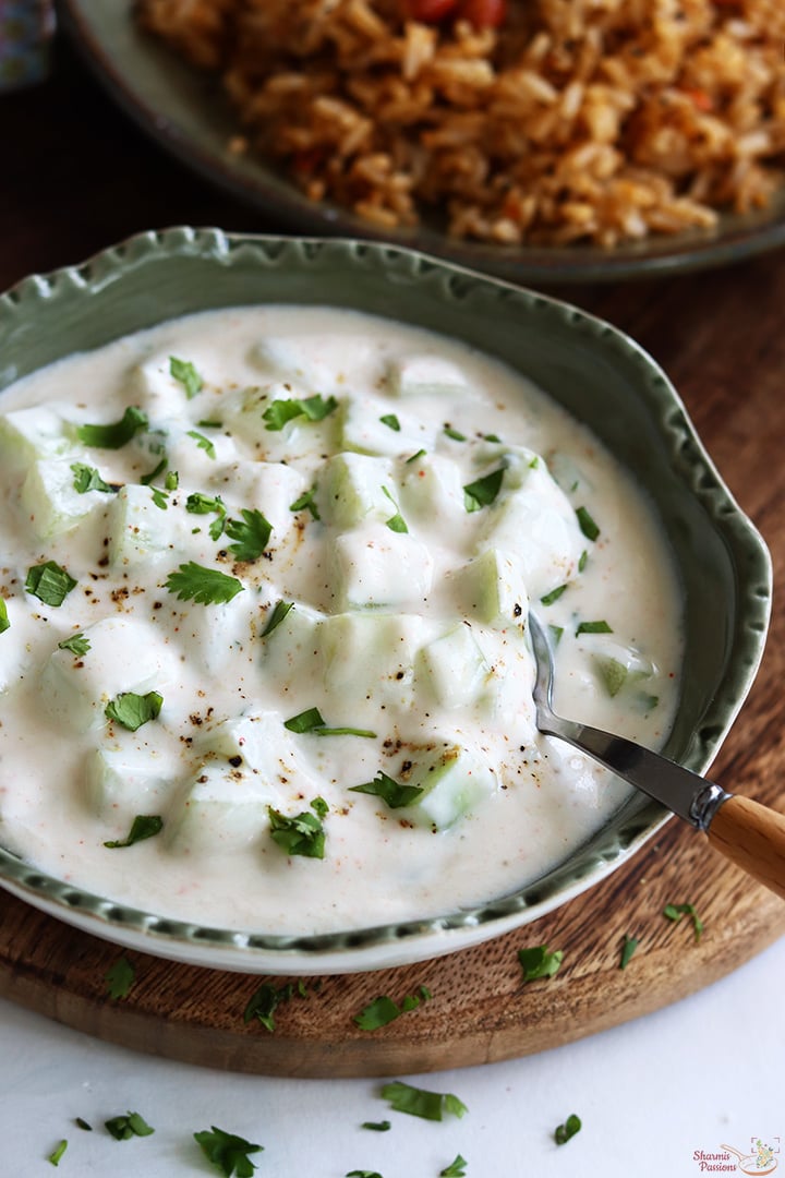 cucumber raita served with tamarind rice