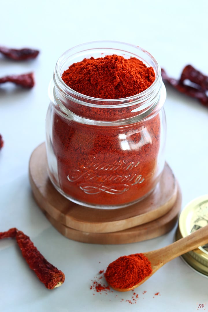 red chili powder in a glass jar