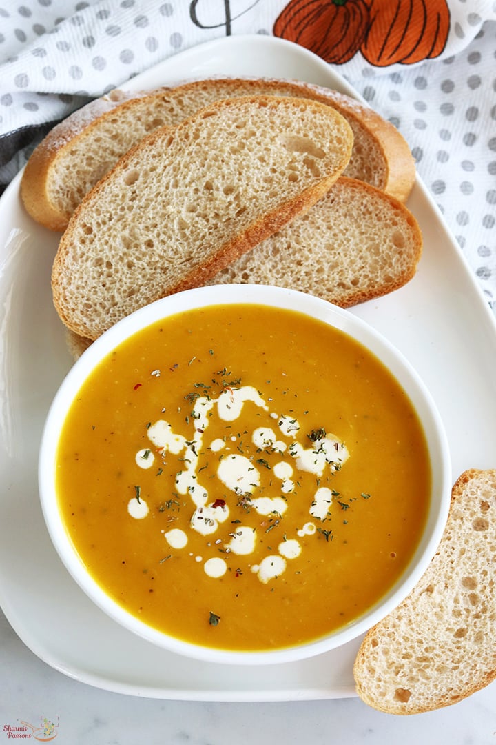 pumpkin soup served with bread