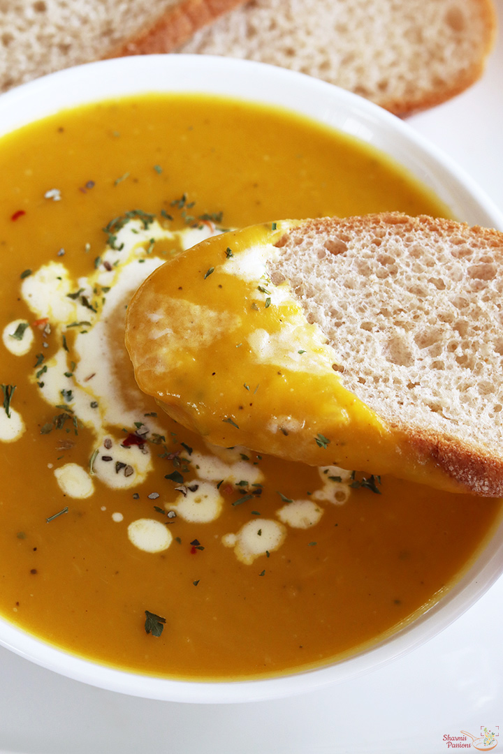 pumpkin soup served with bread