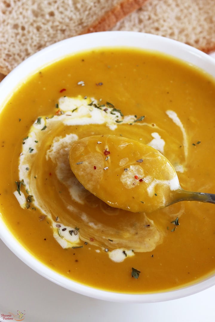 pumpkin soup served with bread