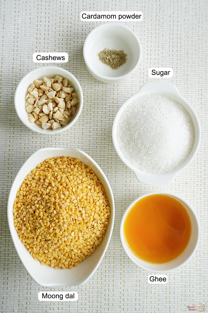 ingredients needed to make moong dal ladoo