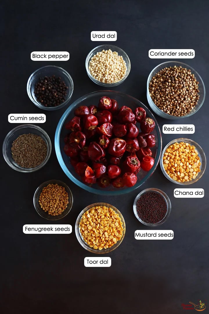 ingredients needed to make sambar powder