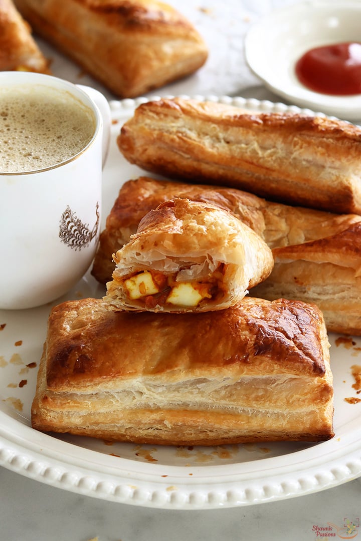 paneer puffs served with tomato ketchup