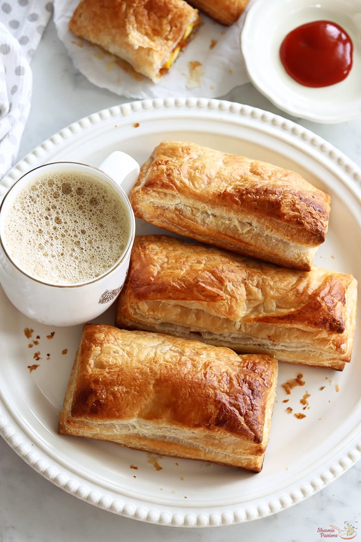 paneer puffs served with tomato ketchup